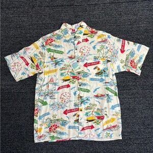 Vintage Reyn Spooner Shirt Men Medium Cream Rayon Button Up Resorts Hawaiian